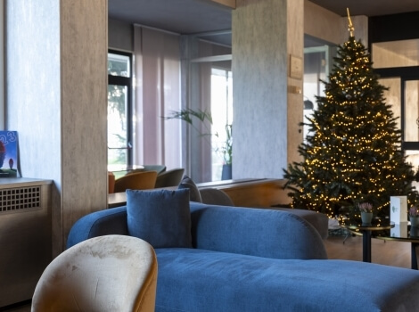hall with Christmas tree