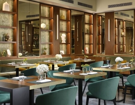 room with breakfast tables