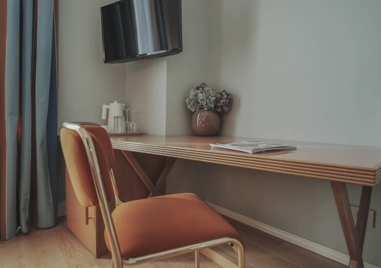 desk with standard room chair