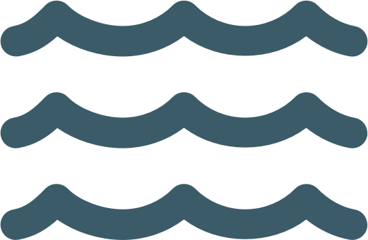 Rappresentazione stilizzata dell'acqua con tre linee ondulate blu scuro su sfondo nero, disposte orizzontalmente.