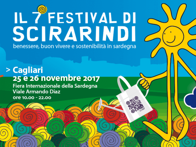 Poster colorato per il 7° Festival di Scirarindi con un sole sorridente e dettagli dell'evento in alto a sinistra.