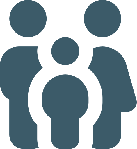 Tre figure stilizzate: due grandi ai lati e una piccola al centro.