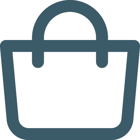 Blaues Einkaufstaschen-Icon auf weißem Hintergrund.