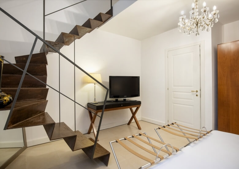 iron stairs in the family room