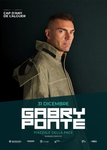 Pubblicità per il concerto di Gabry Ponte il 31 dicembre, con foto dell'artista e dettagli dell'evento.