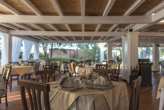 Tables in the covered veranda