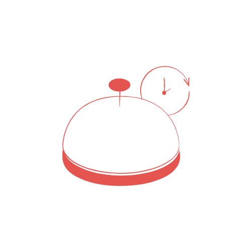 Red line drawing of a dome-shaped object with an oval top, a circle with an arrow above, on a solid black background.