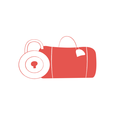 Red gym bag with a lock on a black background, featuring two handles and a minimalist design.