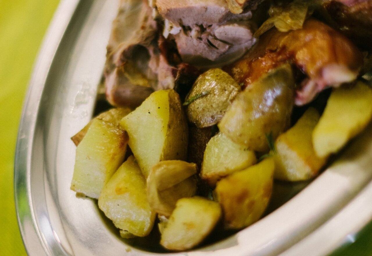 Dish of meat and potatoes